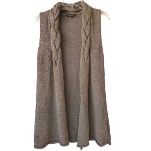 Adrienne Vittadini Long Knit Braided Vest M Taupe Rustic Western Layer